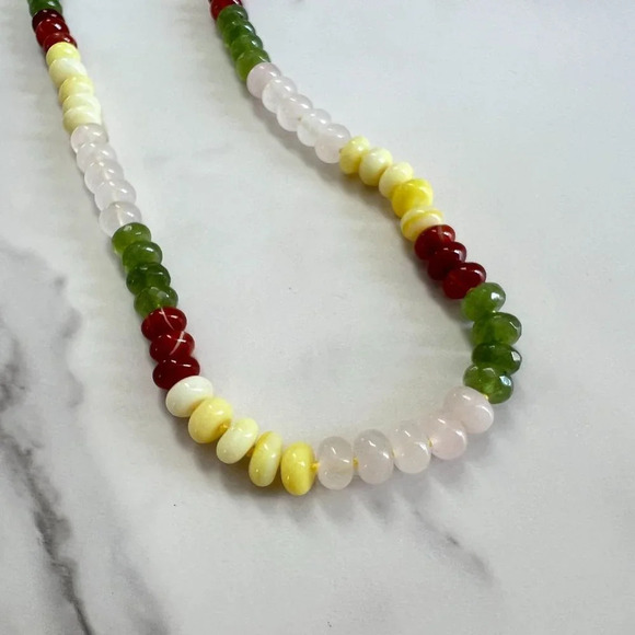 Genuine Carnelian Opal Aventurine Quartz Gemstone Bead Silk Knot Necklace - Picture 6 of 9